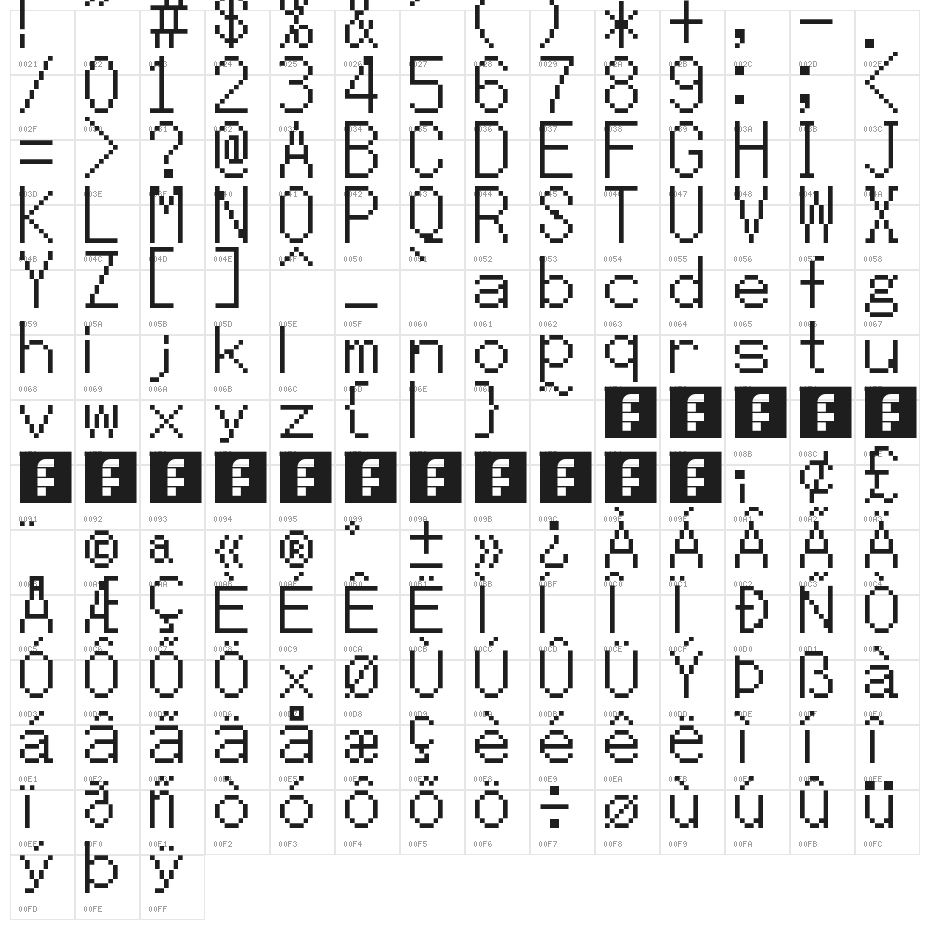 Mega Man ZX Regular Character Map