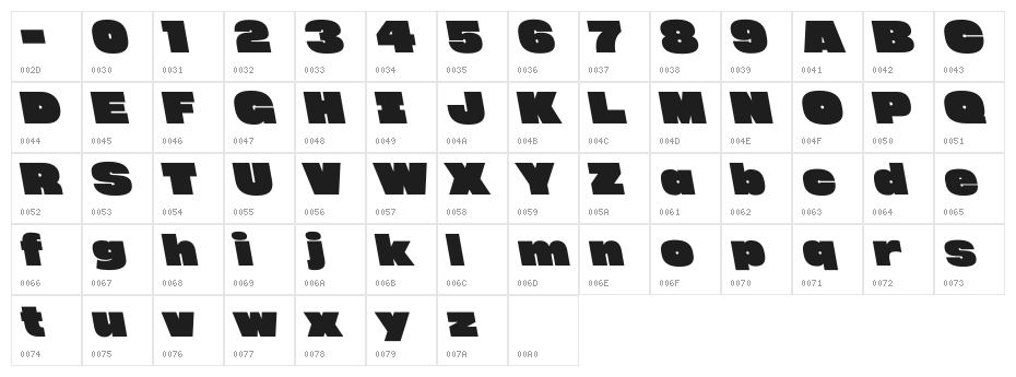 Megabold 1.0 TRIAL Left 10 Character Map