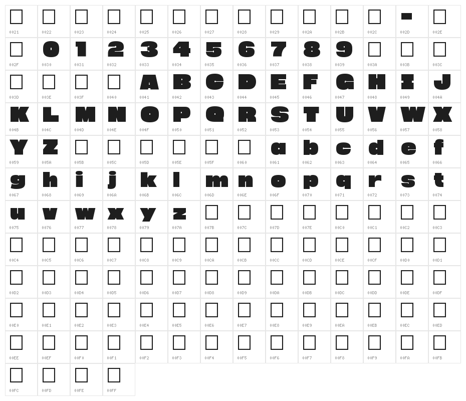 Megabold 1.0 Character Map