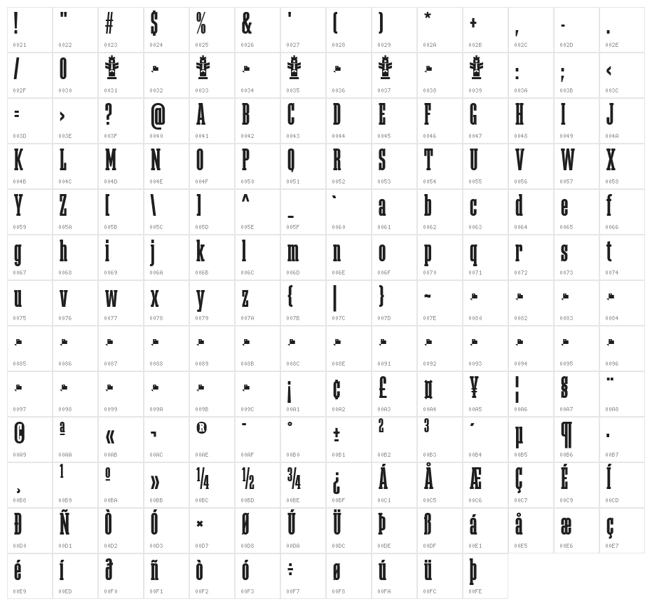 Megalito Slab Extra Condensed Character Map