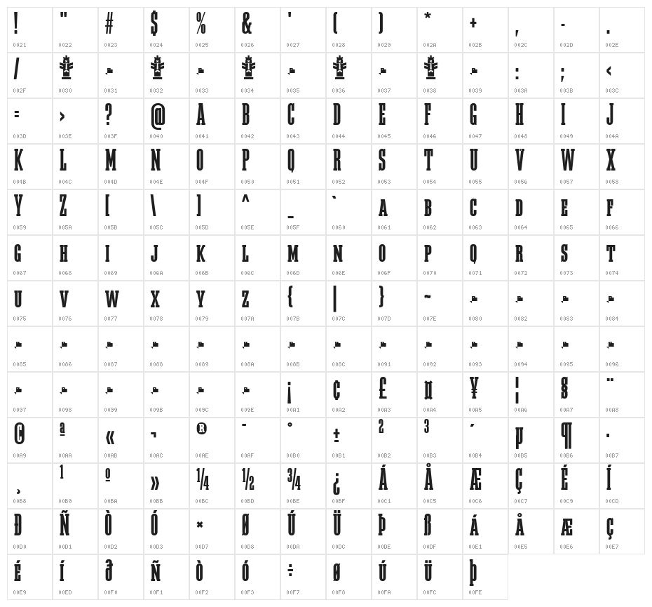 Megalito Slab SC ExtraCond Character Map