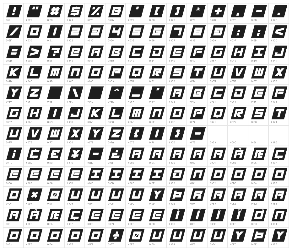 Megatech Alt Italic Character Map