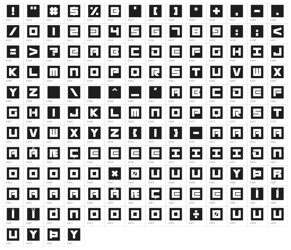 Megatech Alt Character Map