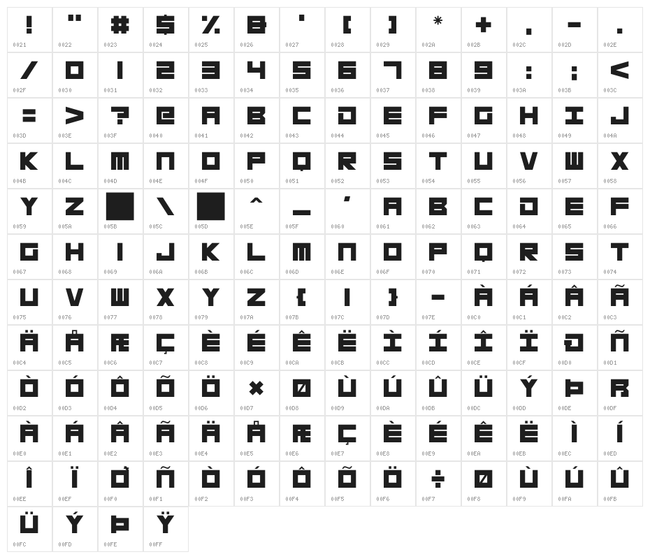 Megatech Bold Character Map