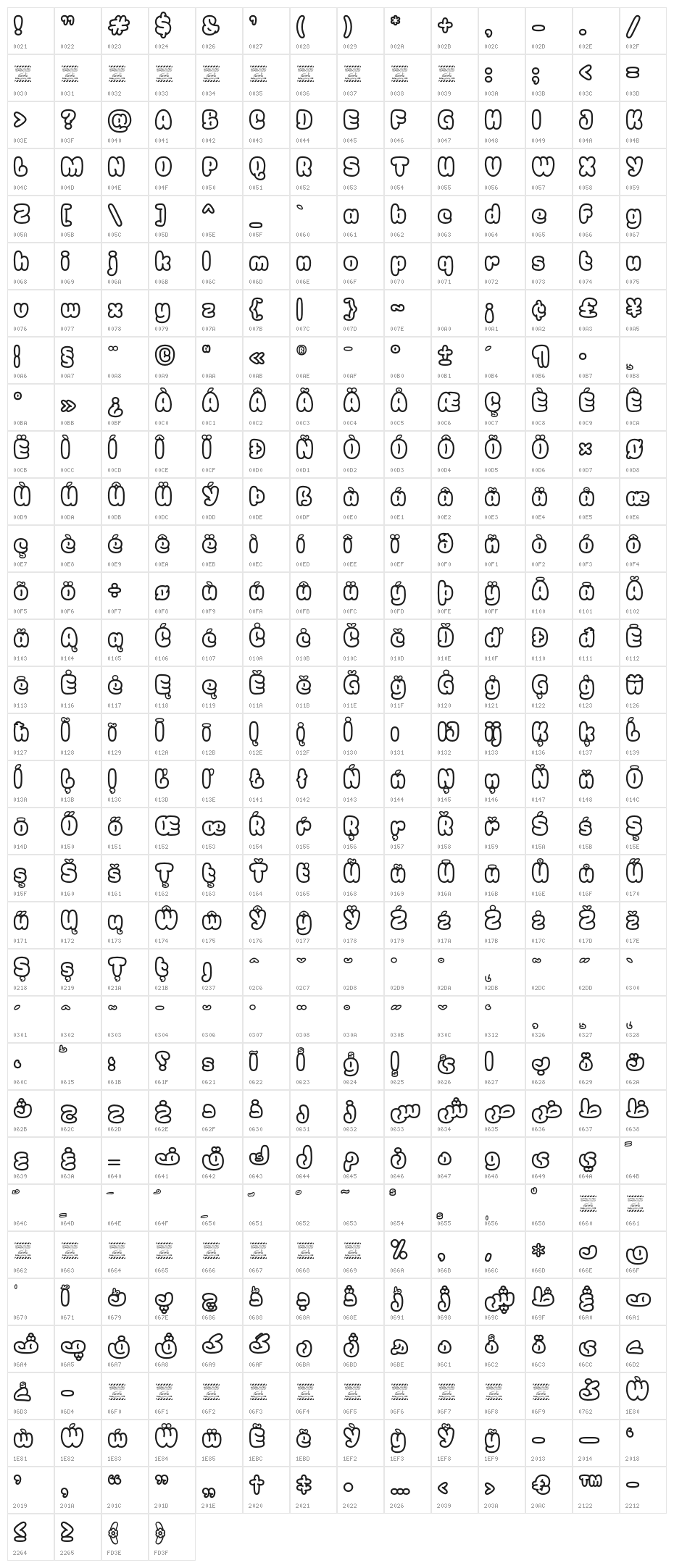 Meila Arabic DEMO Line Bold Character Map