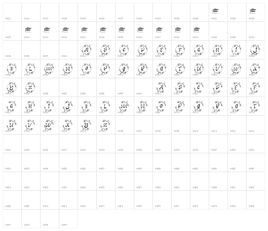 Meilin Chinese Monogram Regular Character Map