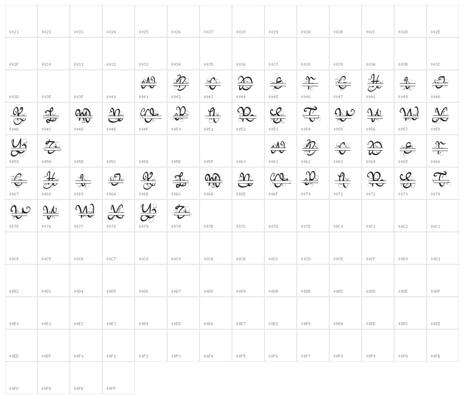 Meisha Monogram Character Map