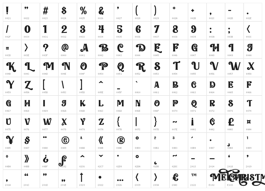 Melati Christmas Regular Character Map