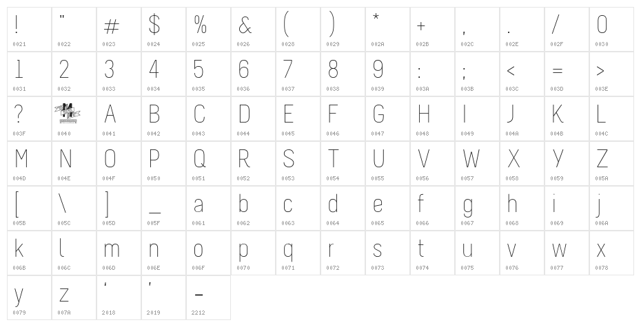 Melbourne-Light Character Map