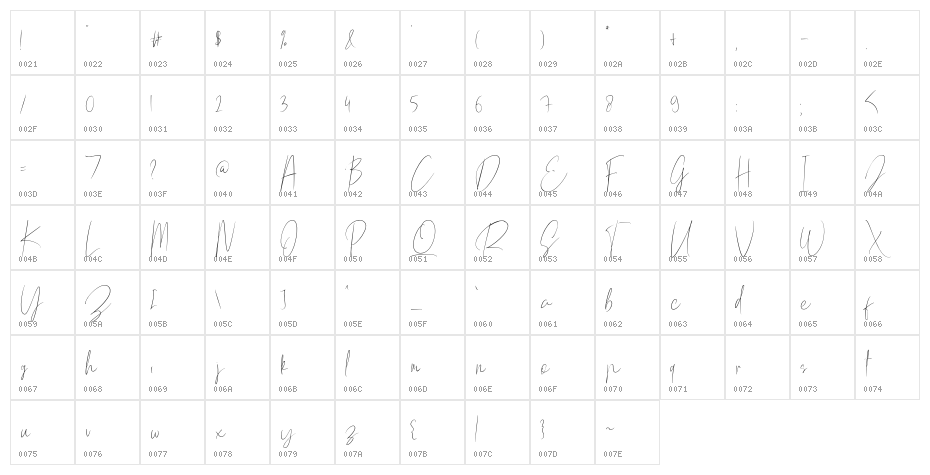 Mellati Script DEMO Regular Character Map