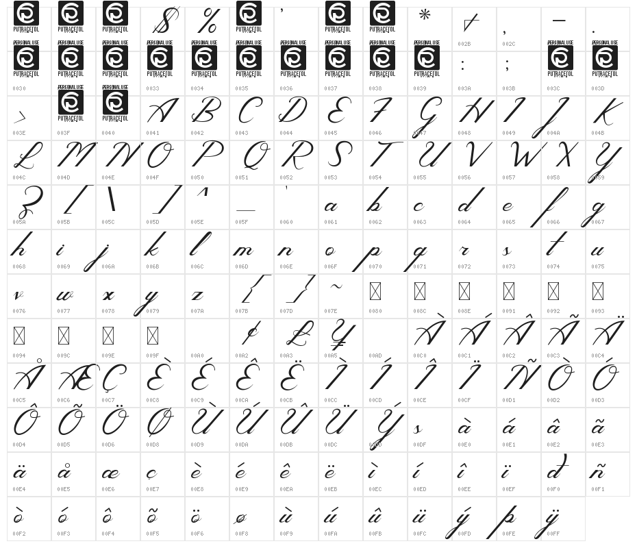 Melodious Script Free Character Map
