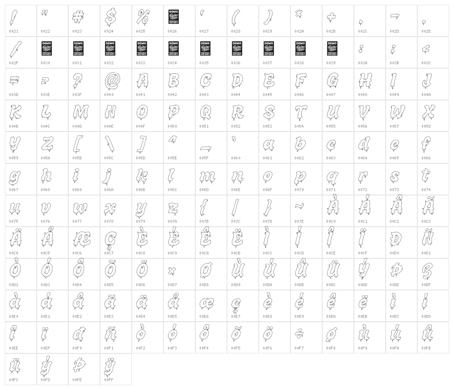 Melted Brain Outline Demo Character Map