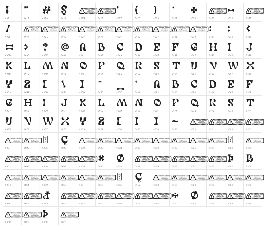 Memoire Character Map