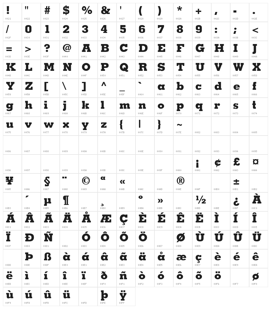 Memphis-ExtraBold Character Map