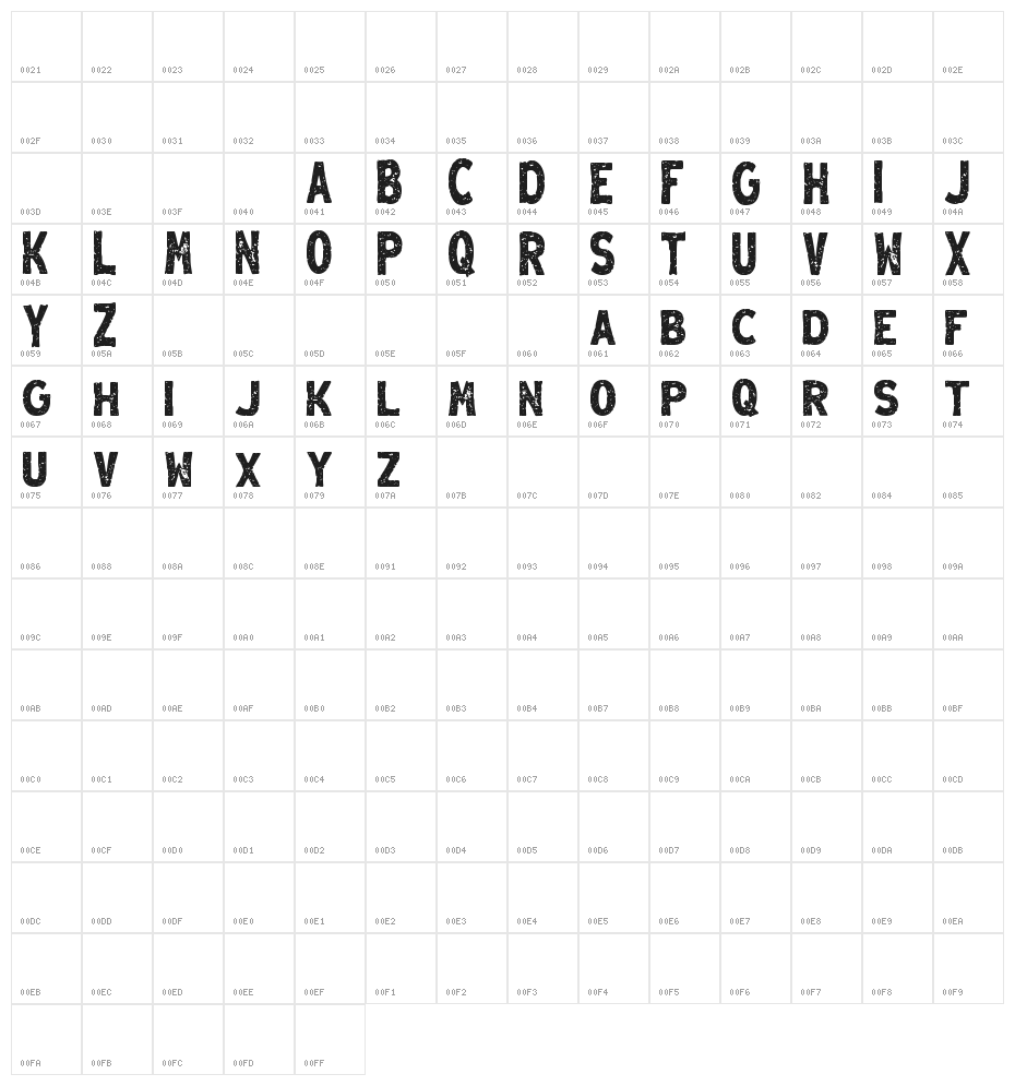 Menzanine Character Map