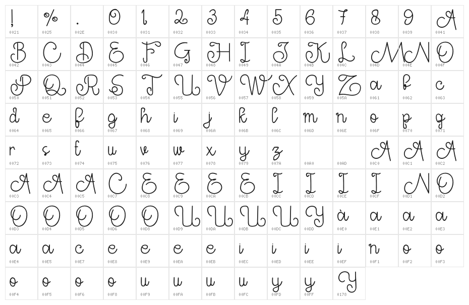 MephisticaRegular Character Map