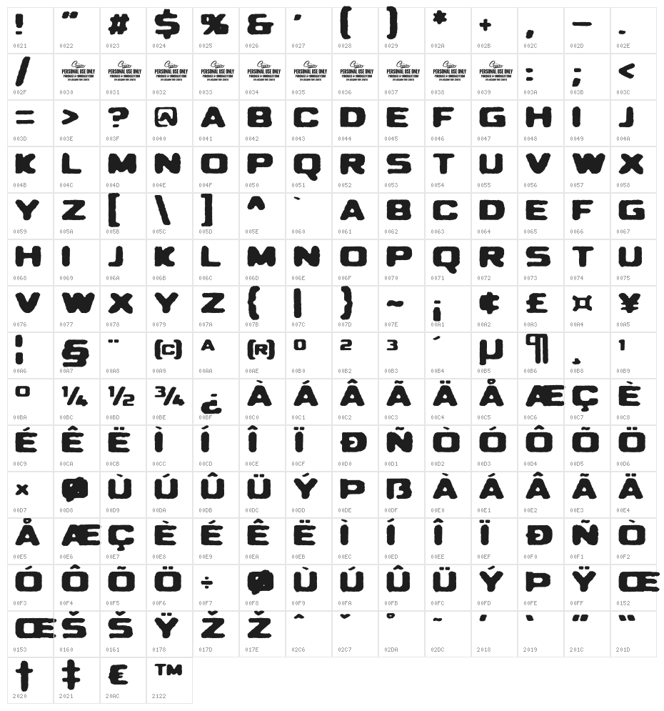 MerchandePrintSans-Regular Character Map