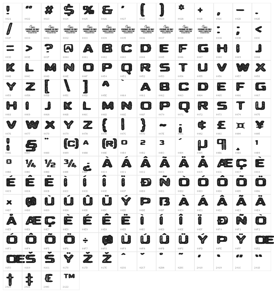MerchandePrintSans-Rough Character Map