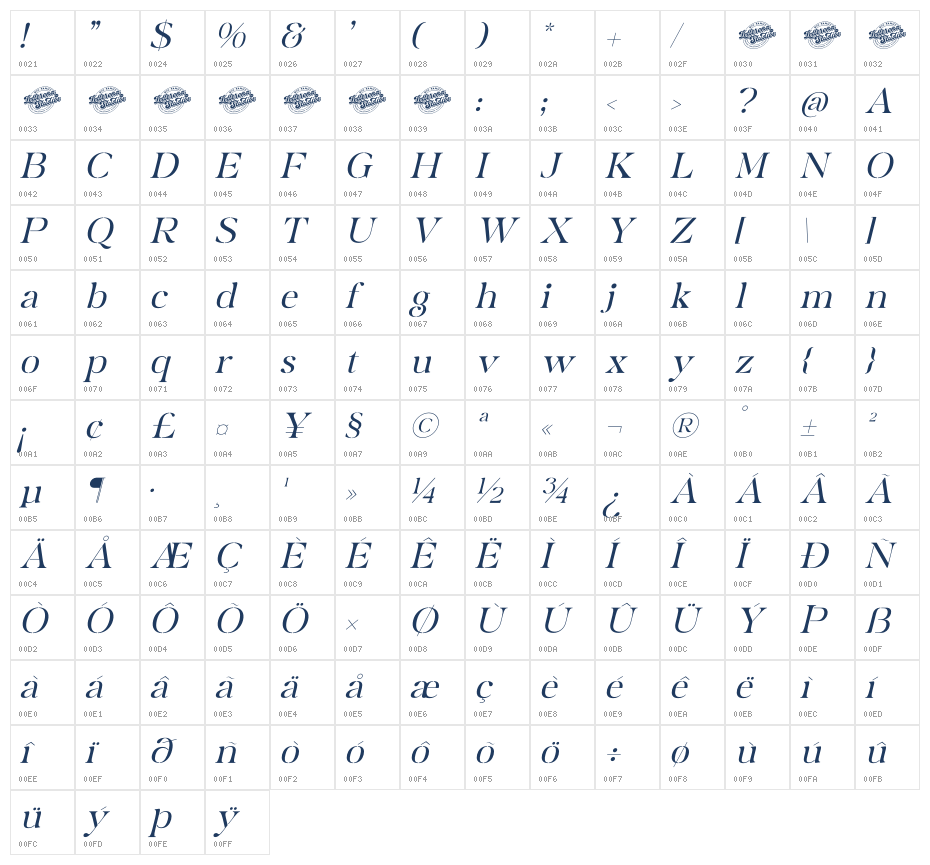 Mergila DEMO VERSION Italic Character Map
