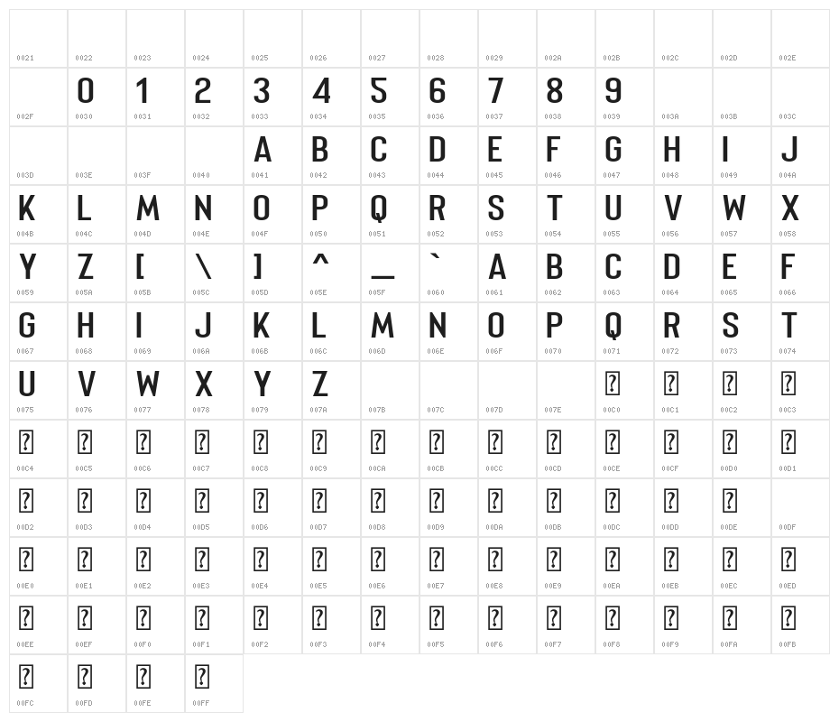 Merhique Bold Character Map