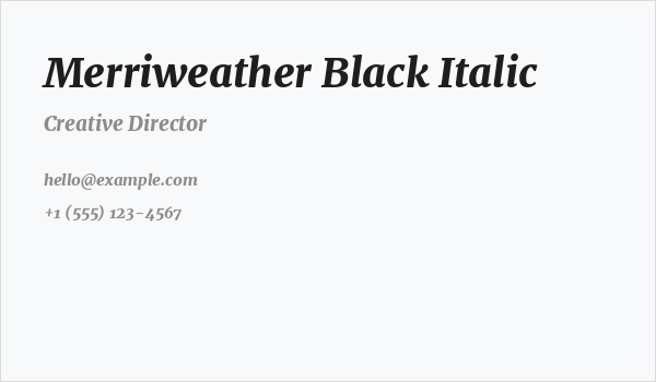 Merriweather Black Italic Business Card