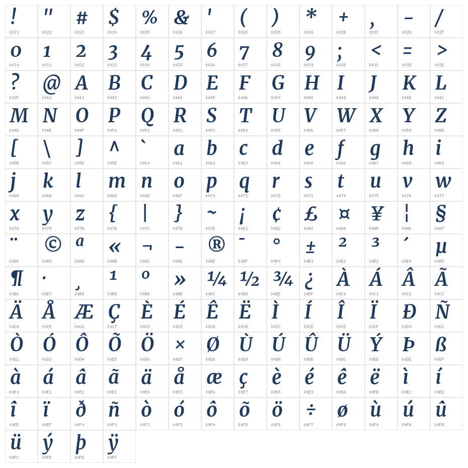 Merriweather Bold Italic1 Character Map