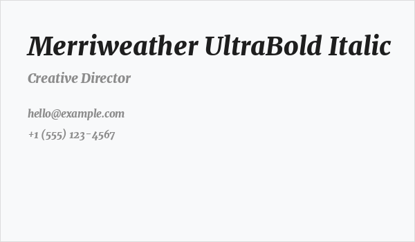 Merriweather UltraBold Italic Business Card