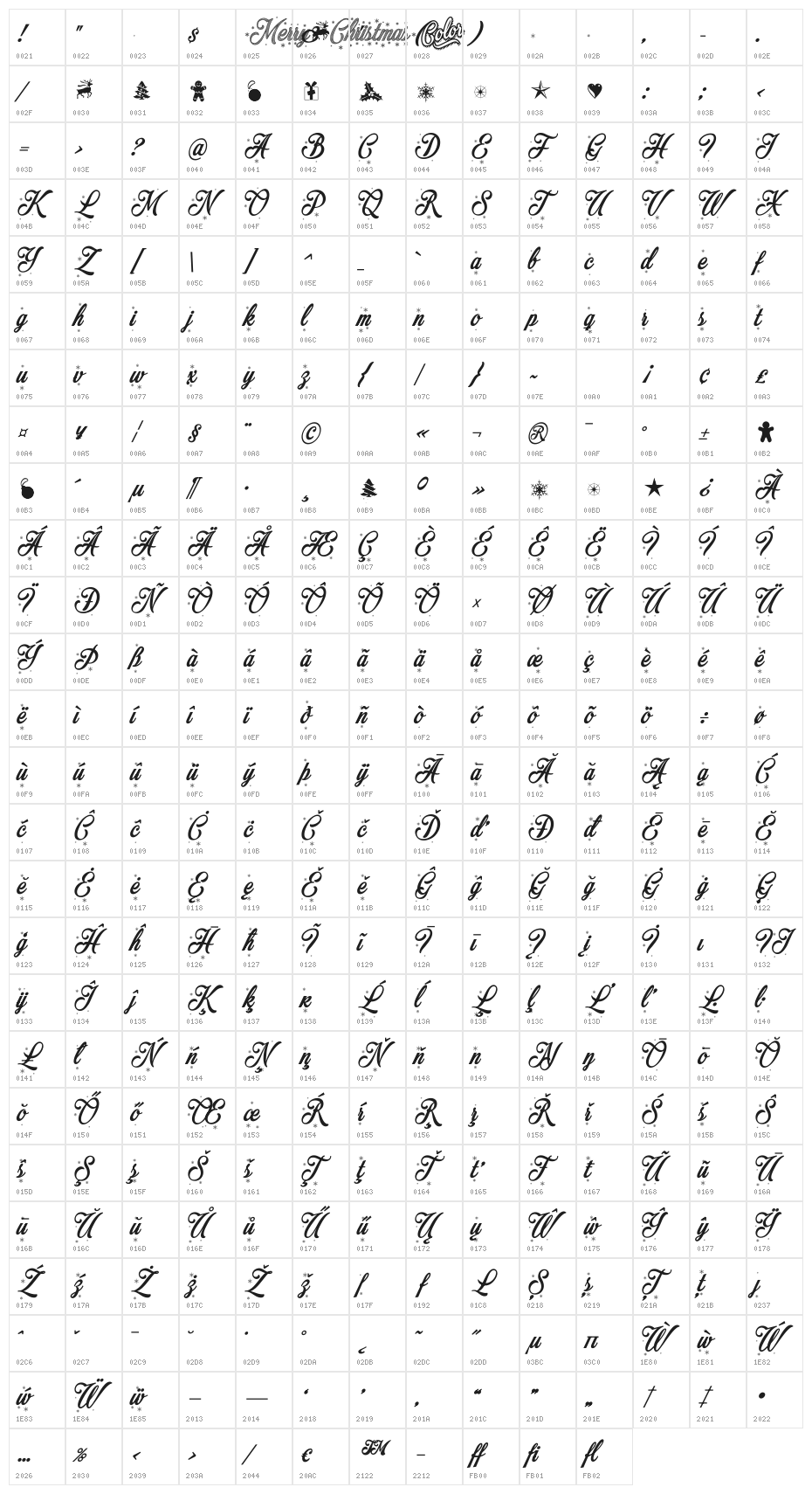 Merry Christmas Color Regular Character Map