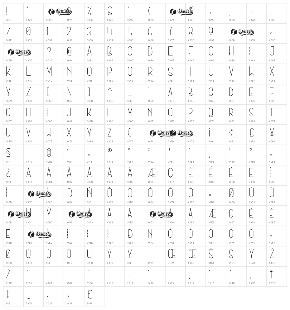 MerryCoupleDemo-SanSerif Character Map
