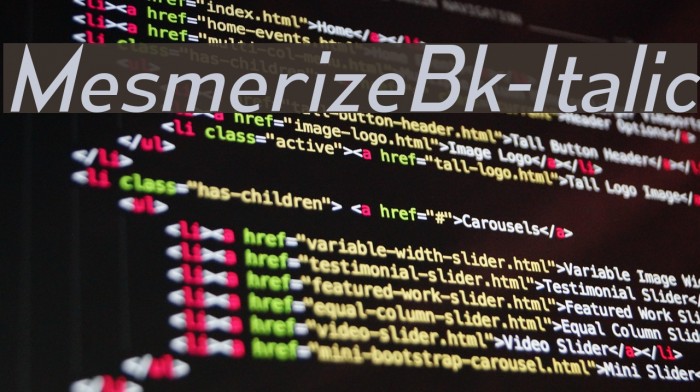 MesmerizeBk-Italic Font examples