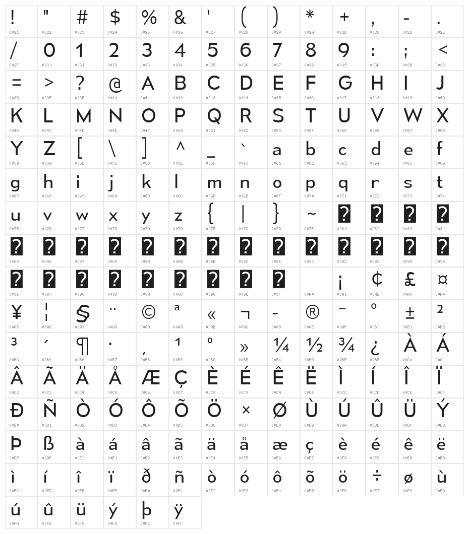 MesmerizeBk-Regular Character Map