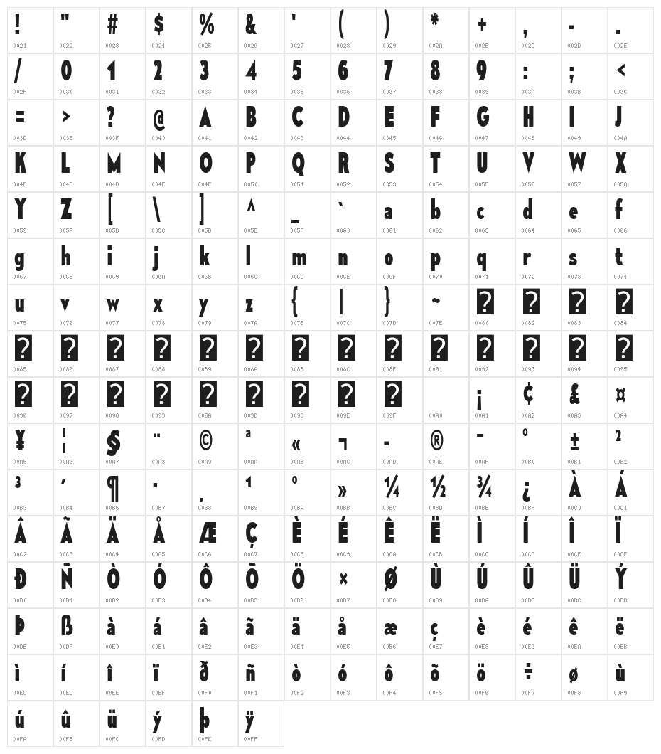 MesmerizeCdEb-Regular Character Map