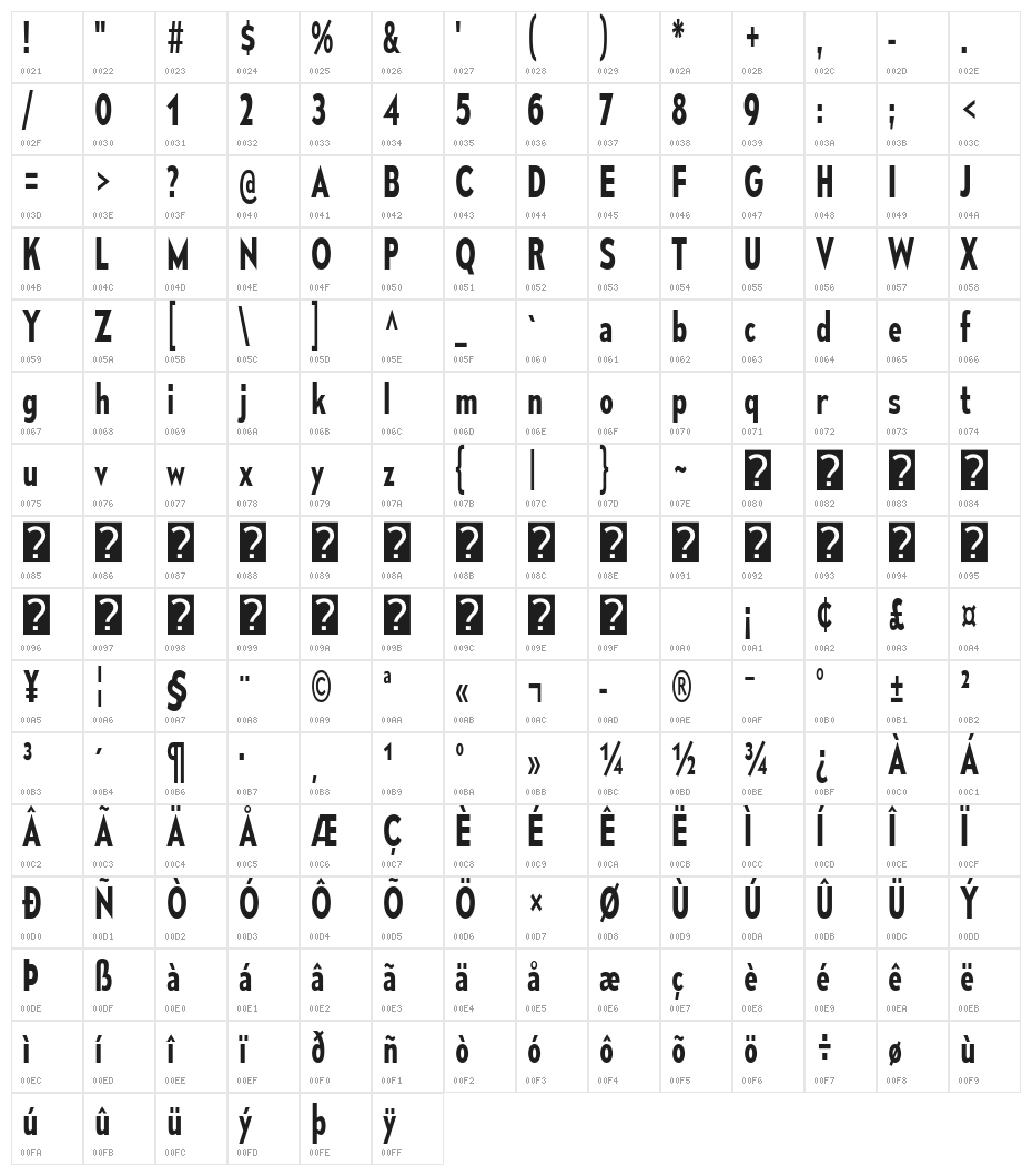 MesmerizeCdSb-Regular Character Map