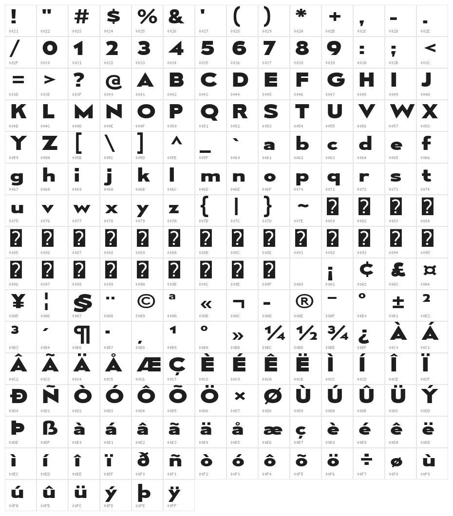 MesmerizeExEb-Regular Character Map