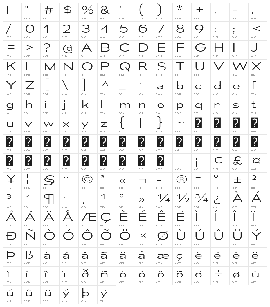 MesmerizeExLt-Regular Character Map