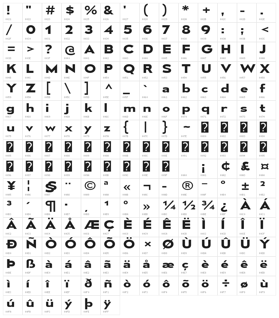 MesmerizeExRg-Bold Character Map