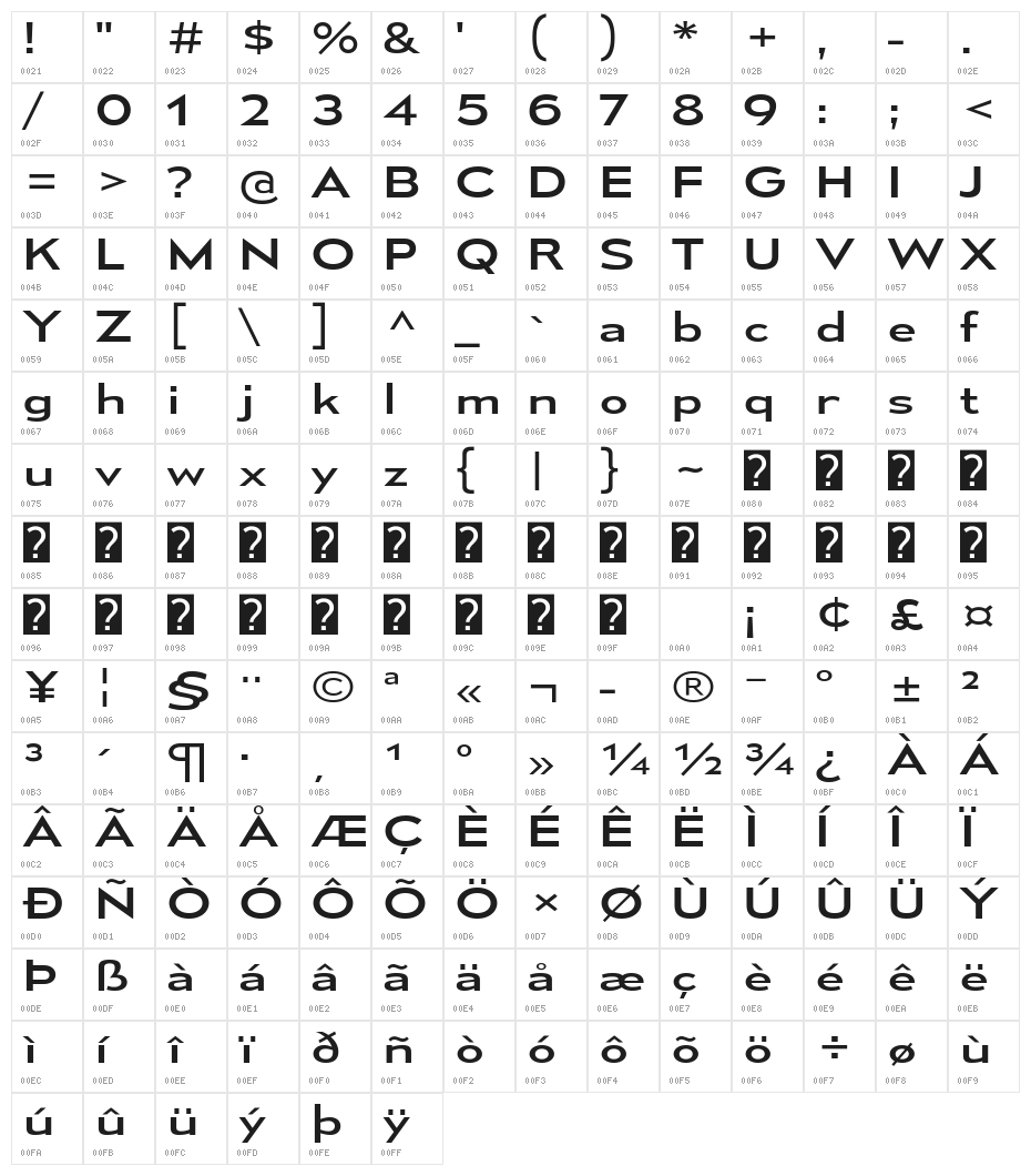MesmerizeExRg-Regular Character Map