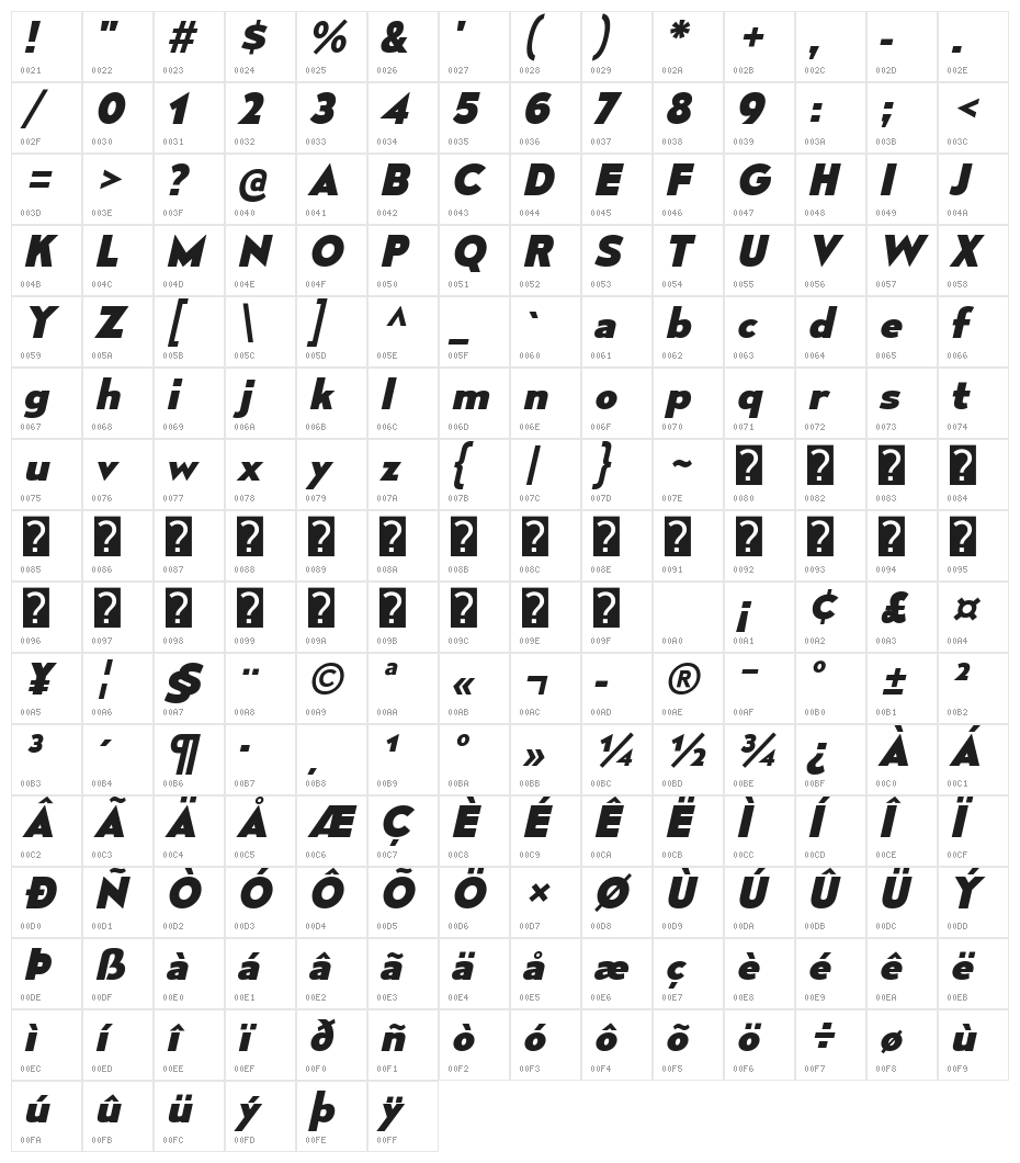 MesmerizeSeEb-Italic Character Map