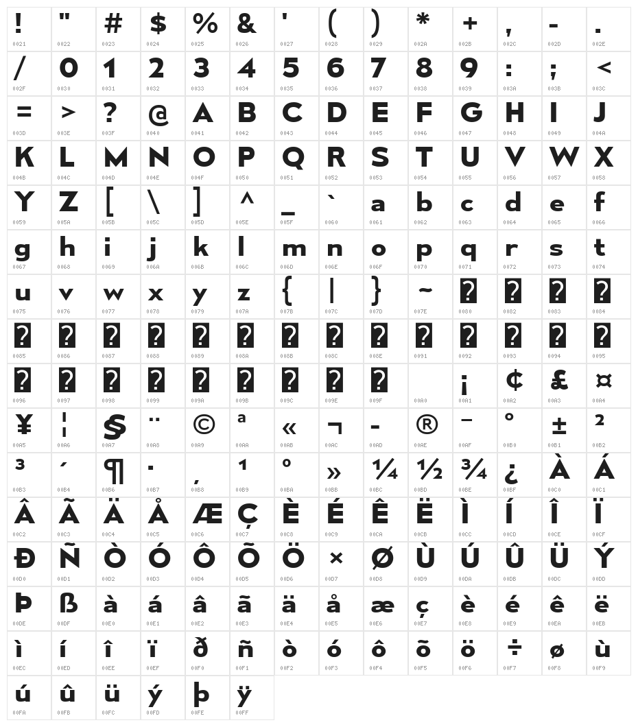 MesmerizeSeRg-Bold Character Map