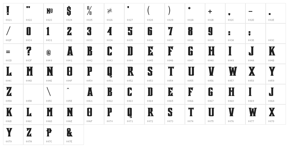 Mestizo Font Character Map