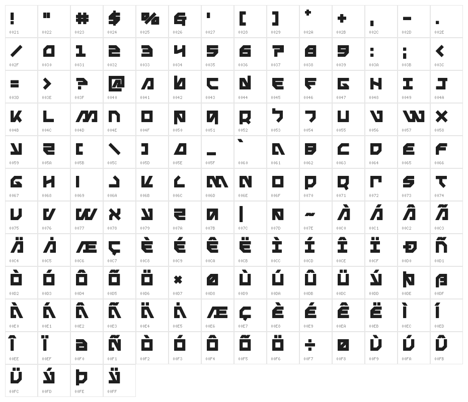 Metal Storm Bold Character Map