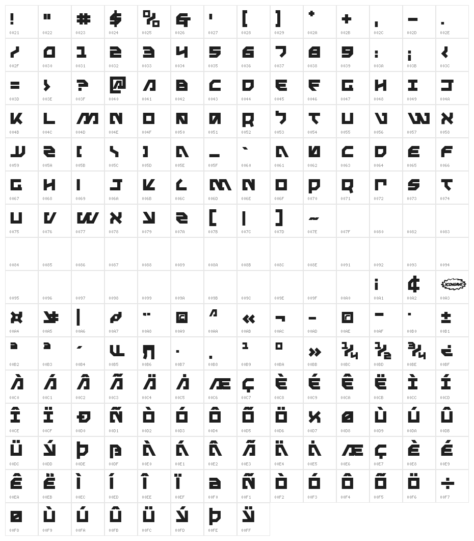 Metal Storm Bold Character Map