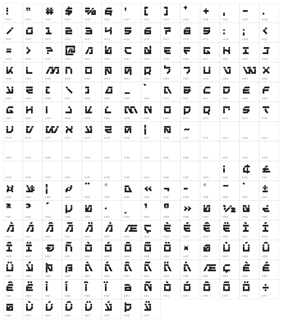 Metal Storm Laser Character Map