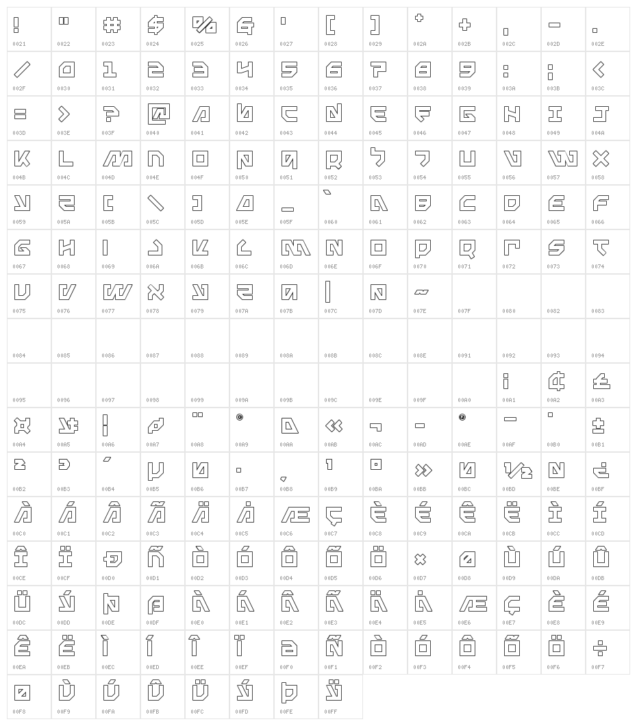 Metal Storm Outline Character Map