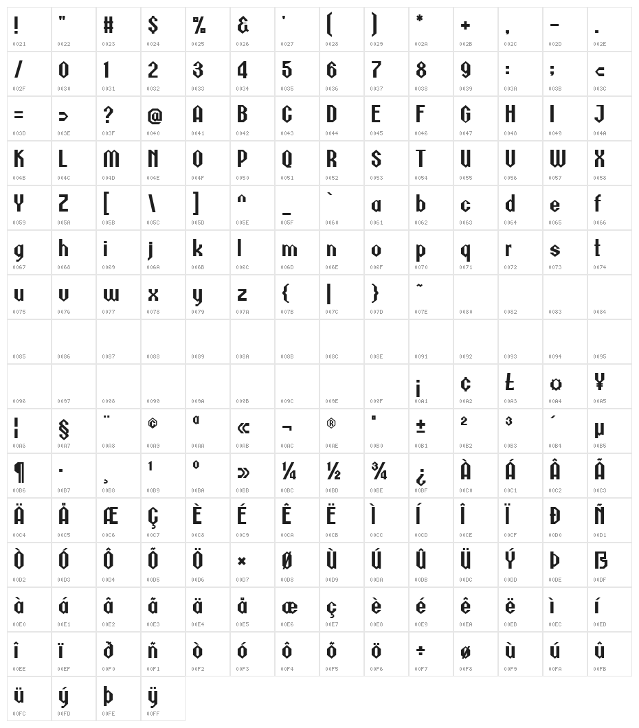 Metalick-Bold Character Map