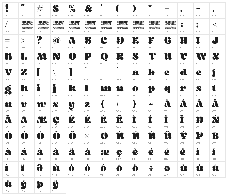 Metch Bright Personal Use Only Character Map