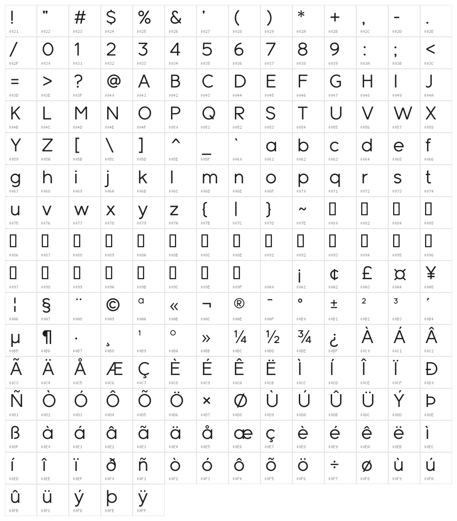 Meticula Regular Character Map