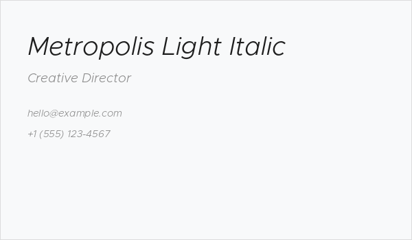 Metropolis Light Italic Business Card