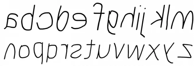 MewTooHand Reversed Italic Schriftart Kleinbuchstaben