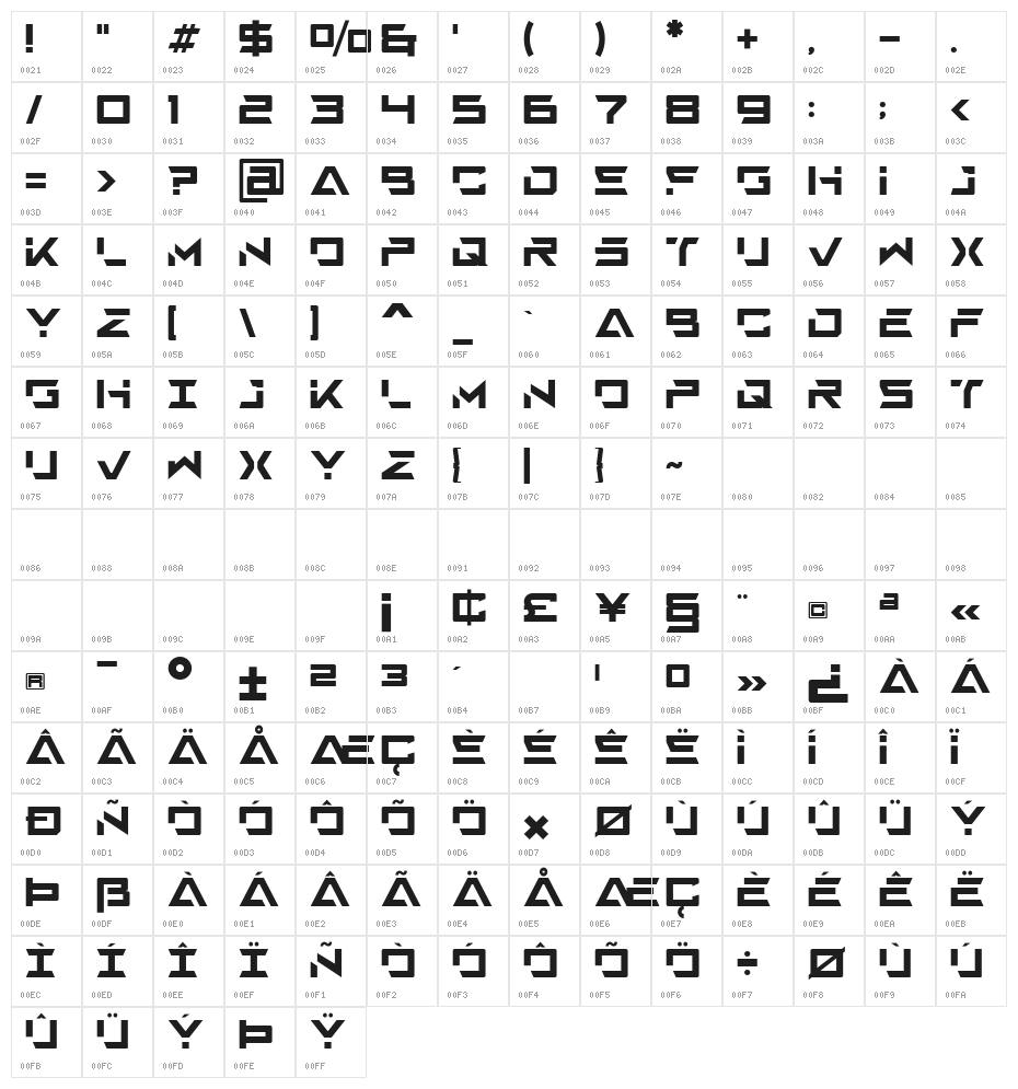 Mexon Regular Character Map